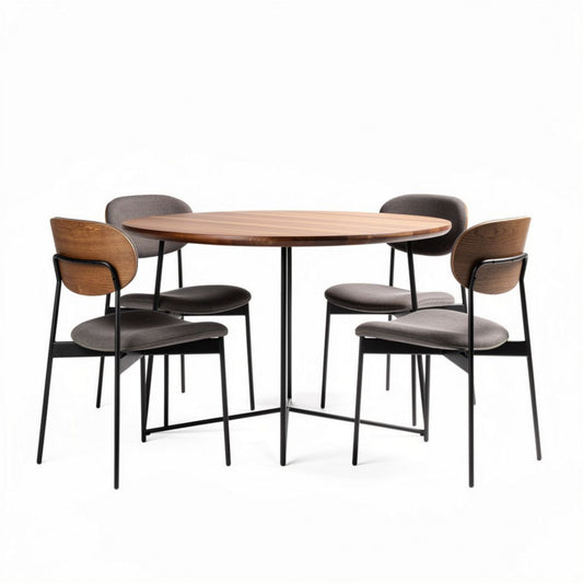 Table ronde pour salle à manger en bois et métal - 120 x 120 x 75
